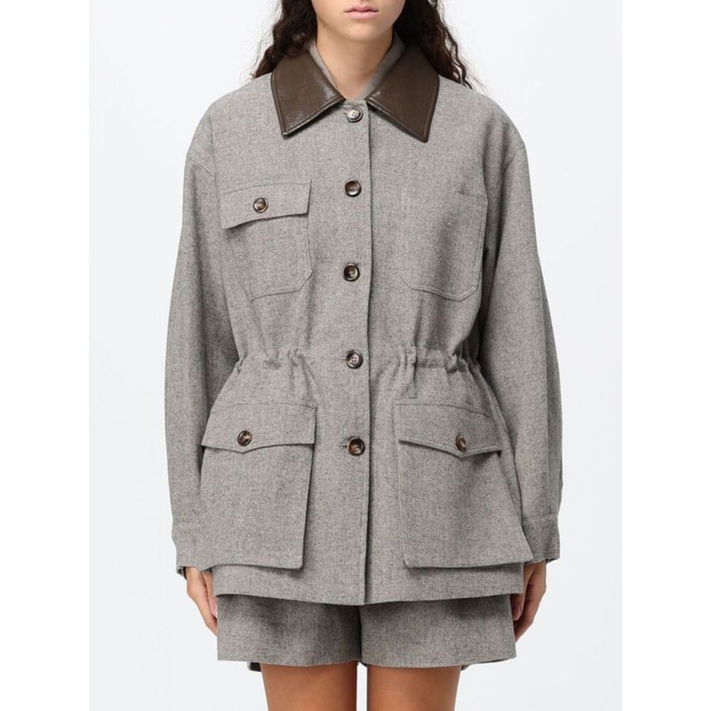 Eleh Women Eleh Cropped Wool Blend Jacket With Leather Collar